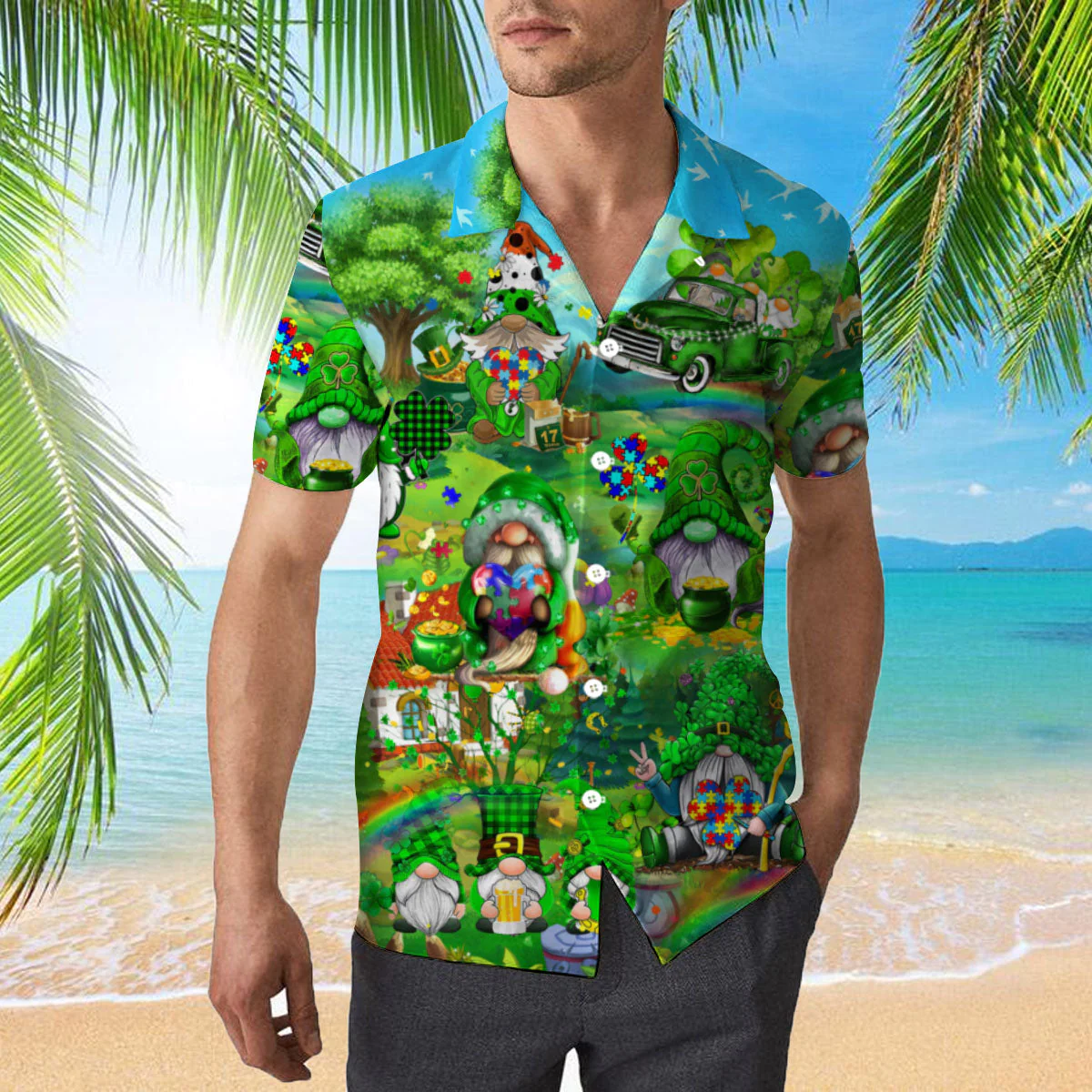 Amazing Cute Green Gnomes St Patricks Day Trendy Hawaiian Shirt