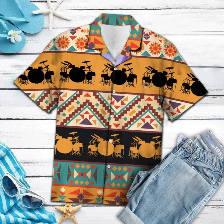 Amazing Drums With Geometric Trendy Hawaiian Shirt