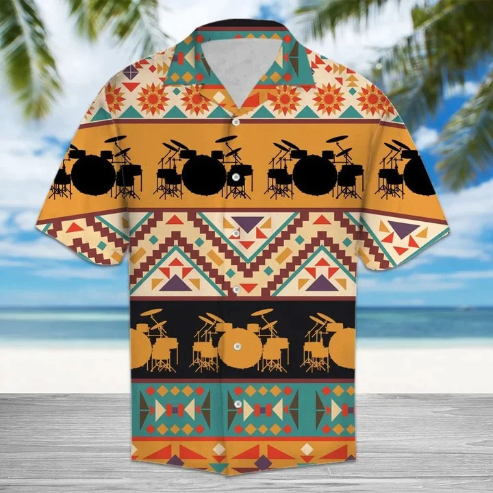 Amazing Drums With Geometric Trendy Hawaiian Shirt
