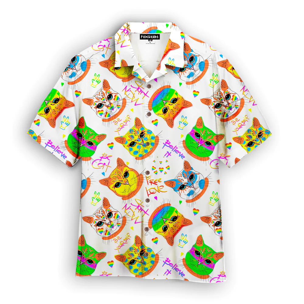 Amazing Hippie Cat Lgbtq Be Yourself Hawaiian Shirt