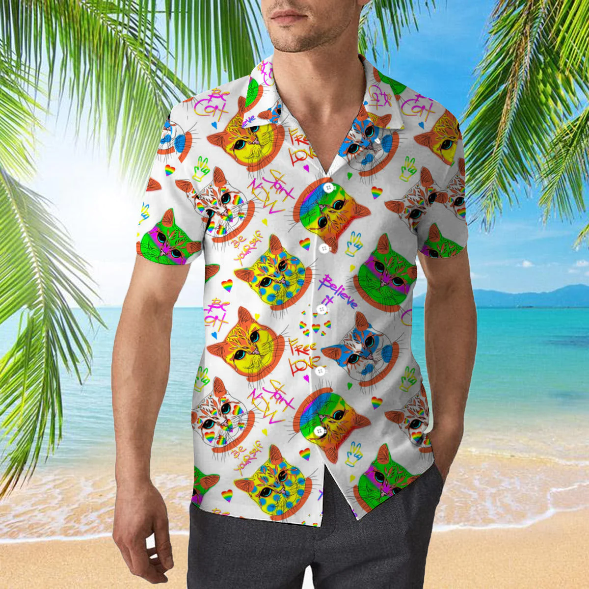 Amazing Hippie Cat Lgbtq Be Yourself Trendy Hawaiian Shirt