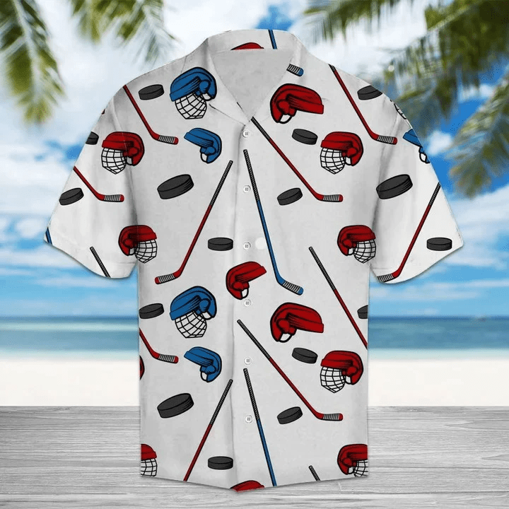 Amazing Hockey Helmet And Gloves Pattern Trendy Hawaiian Shirt