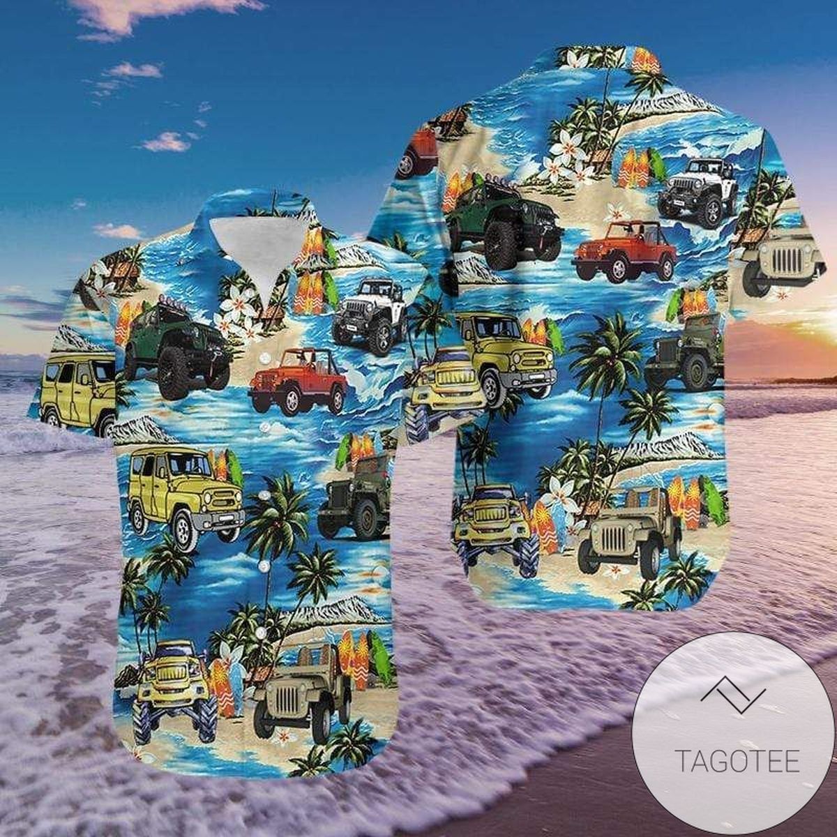 Amazing Jeep On The BeacBlue Unisex Hawaiian Shirts