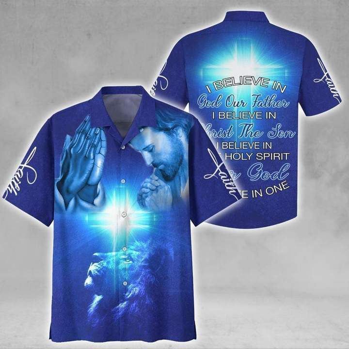 Amazing Jesus I Believe In God Blue Cross Lion Hawaiian Shirt | For Men & Women |