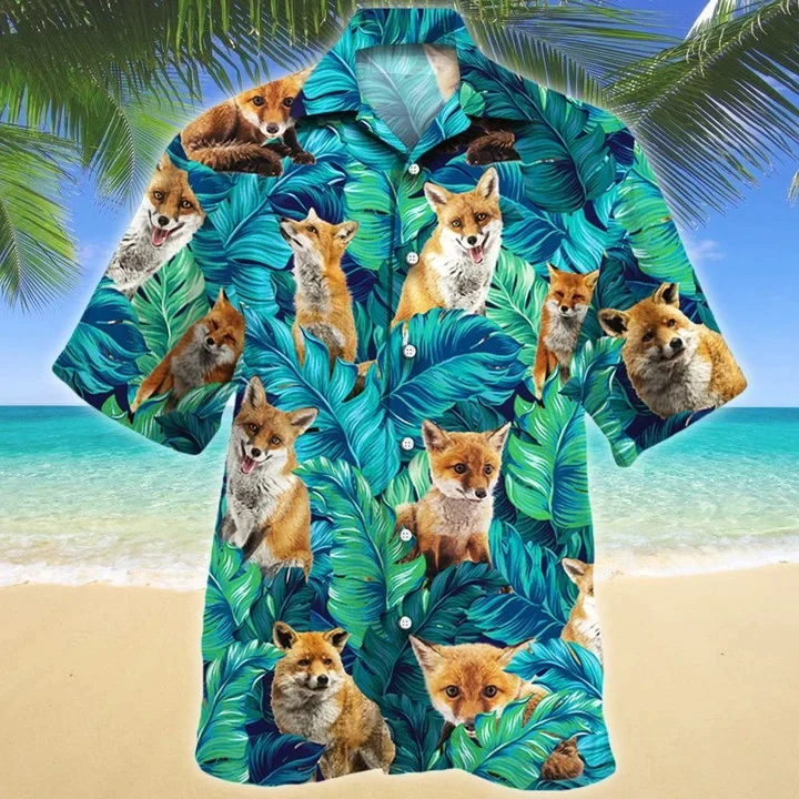 Amazing Leaves Jungle Gift For Fox Lovers Trendy Hawaiian Shirt, Summer Hawaii Shirt Family Shirt