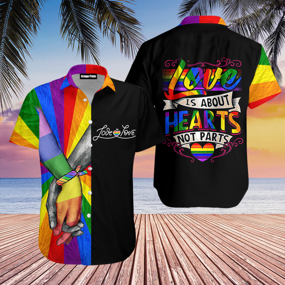 Amazing Lgbt Love Is About Hearts Not Parts Aloha Hawaiian Shirts For Men & For Women |