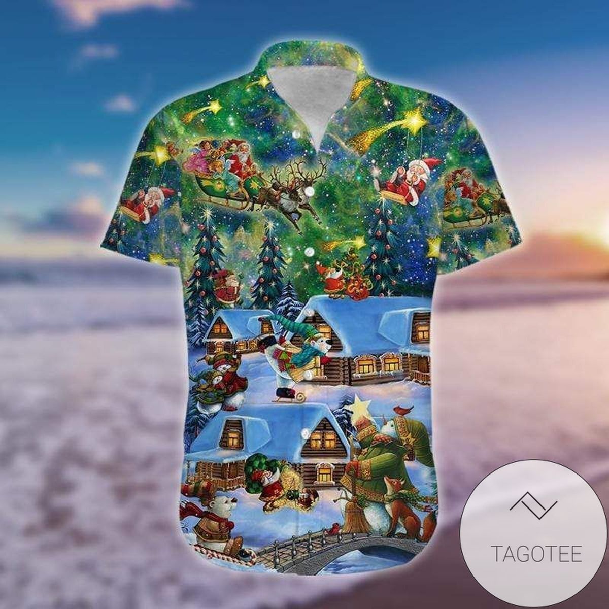 Amazing Magic Christmas Night Green Blue Galaxy Hawaiian Shirts