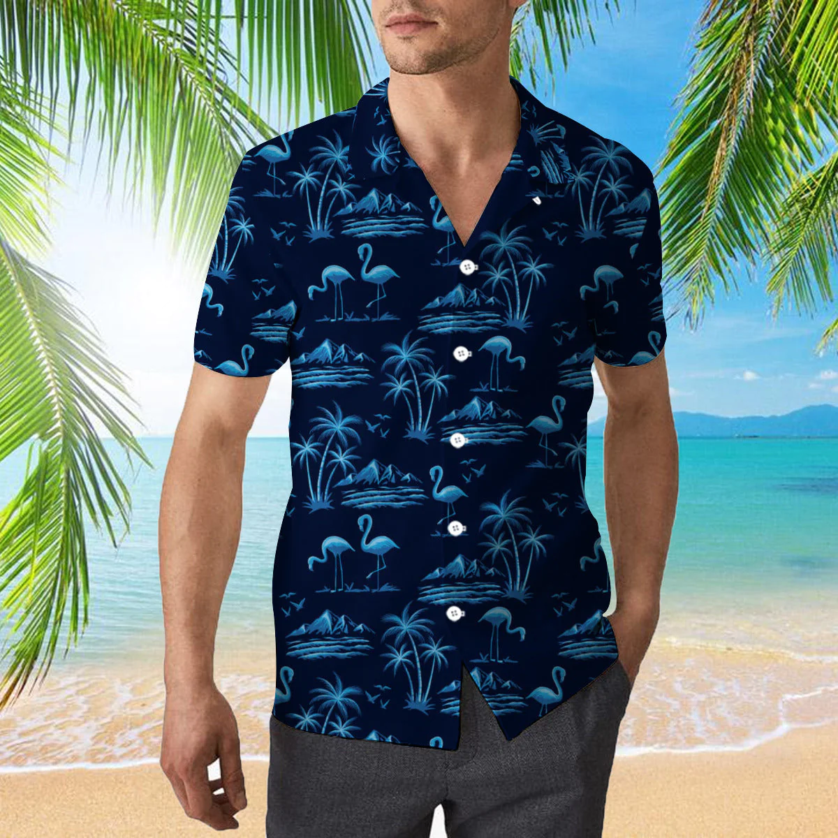 Amazing Neon Blue Tropical Island Trendy Hawaiian Shirt