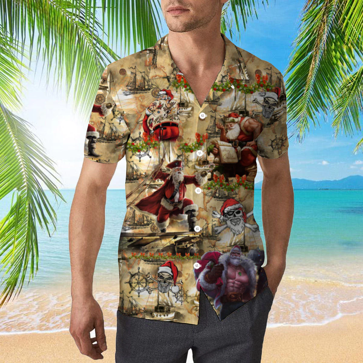 Amazing Pirate Santa Claus Unisex Trendy Hawaiian Shirt