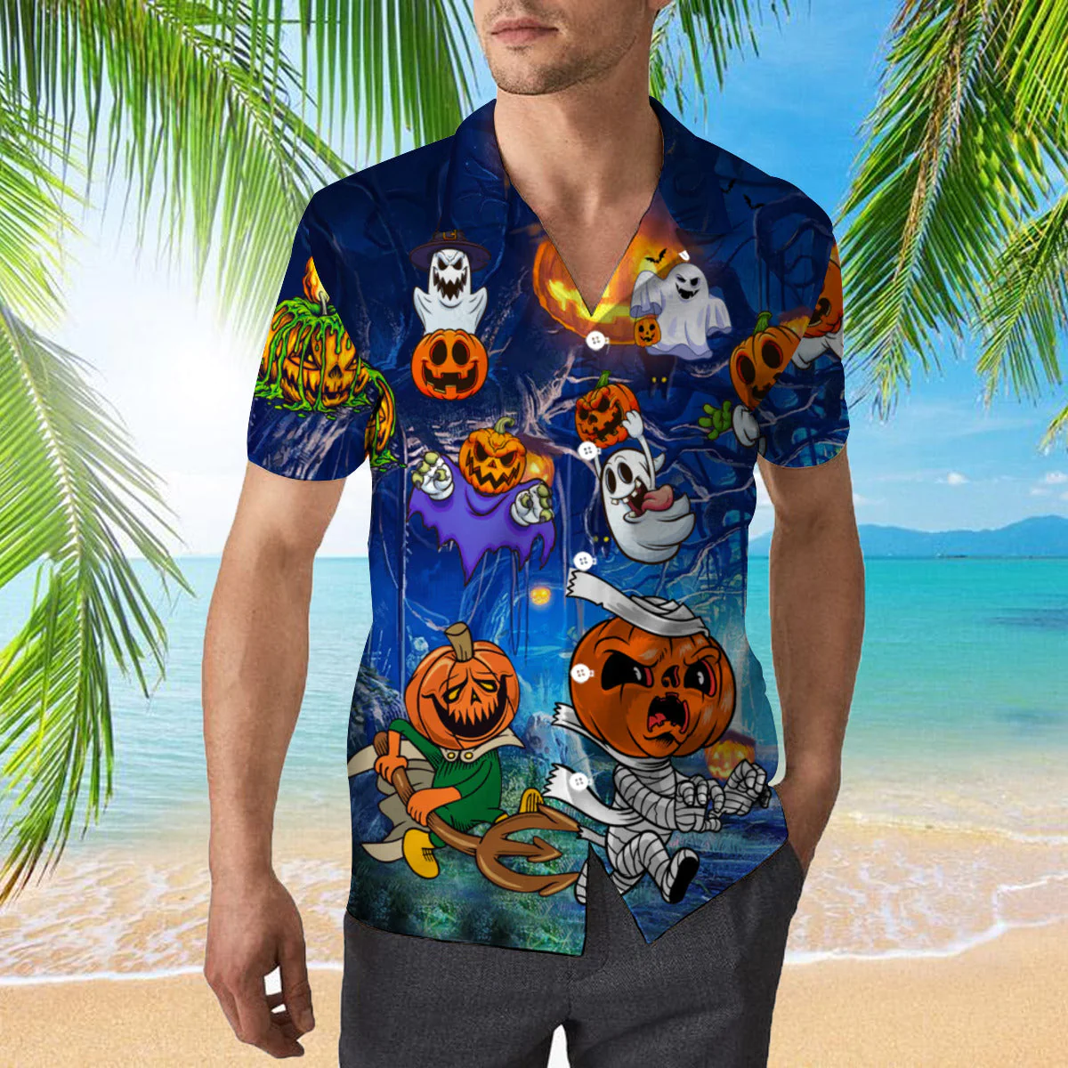 Amazing Pumpkin And Ghost Halloween Trendy Hawaiian Shirt
