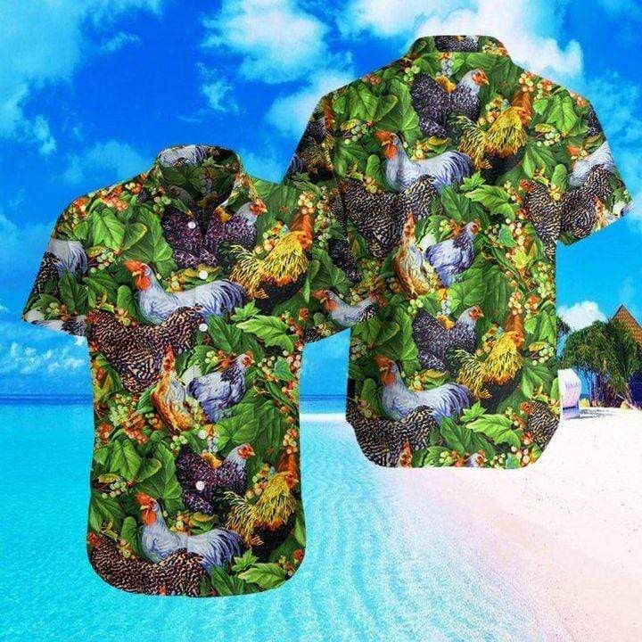 Amazing Rooster Farm Green Unisex Trendy Hawaiian Shirts, Chicken Lover Trendy Hawaiian Shirt For Summer Gifts