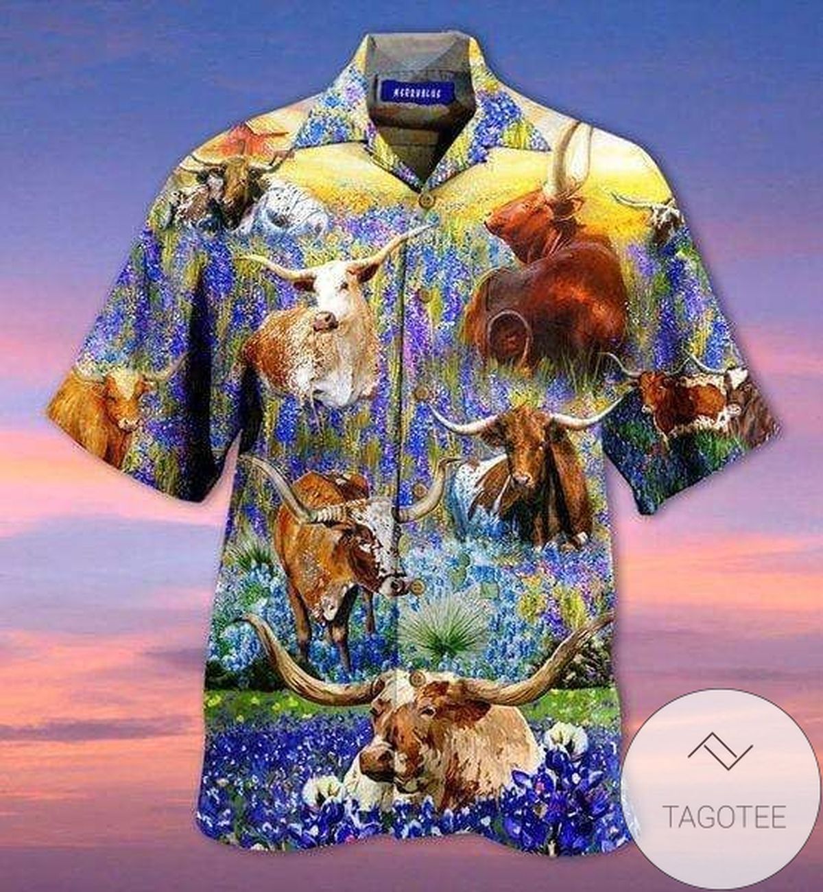 Amazing Texas Longhorn In Bluebonnets Unisex Hawaiian Shirts