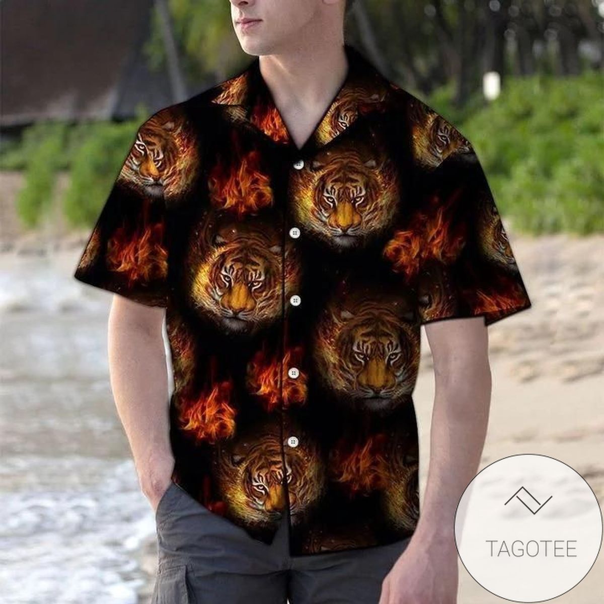 Amazing Tiger Fire Design Elegance Hawaiian Shirt Tropical Collection