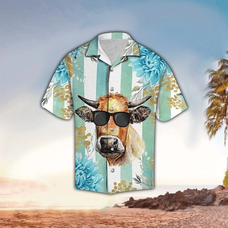 Amazing Tropical Cow 3D All Over Printed Unisex Trendy Hawaiian Shirt Hawaii Shirt Men