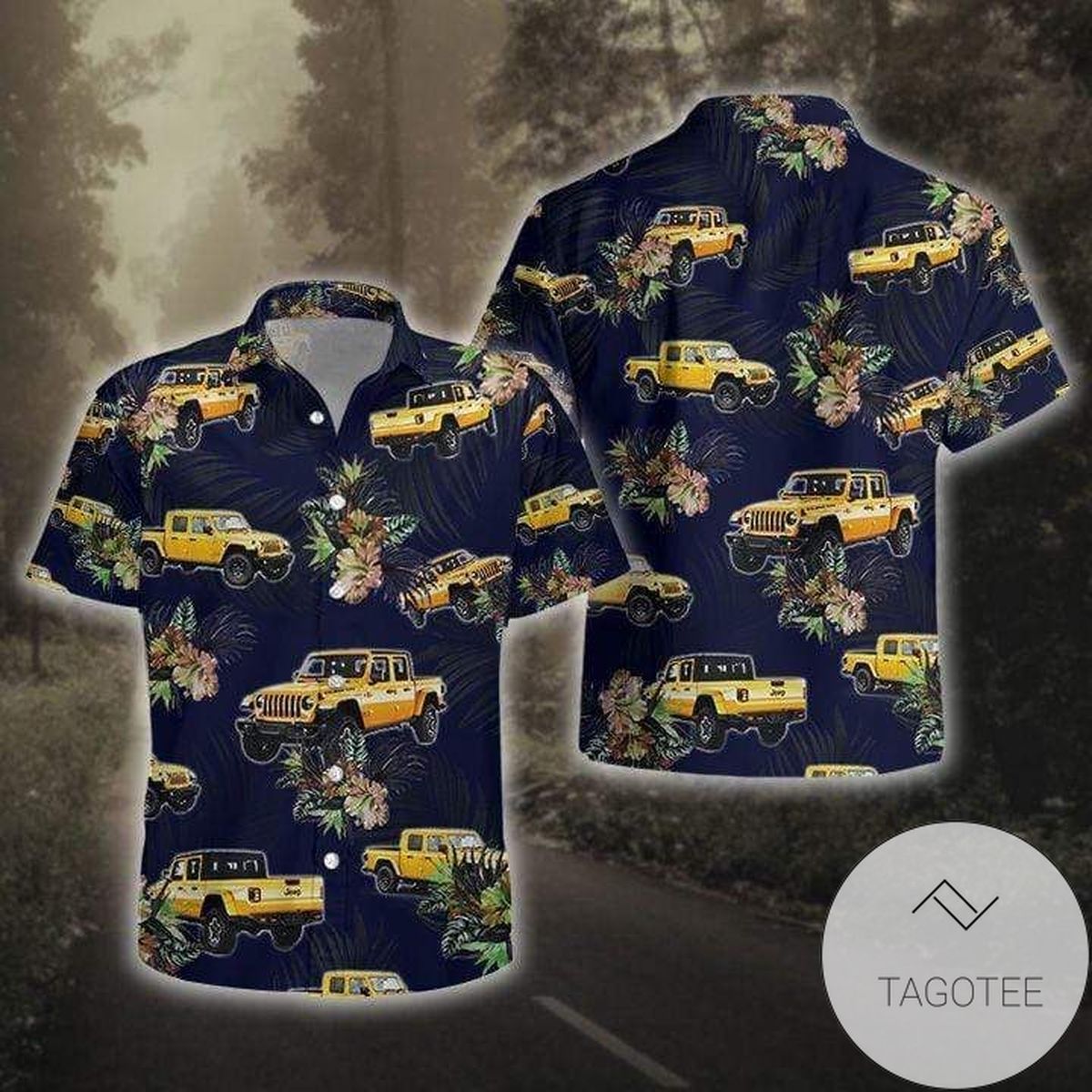 Amazing Tropical Yellow Jeep Navy Unisex Hawaiian Shirts
