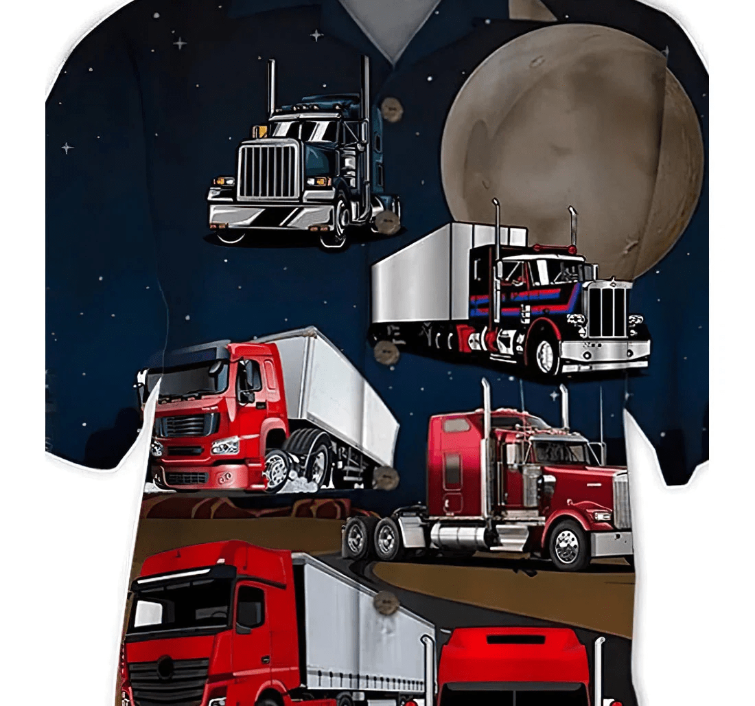 Amazing Truck Driver And Moon Short, Trendy Hawaiian Shirt, Button Up Aloha Shirt For Men, Women