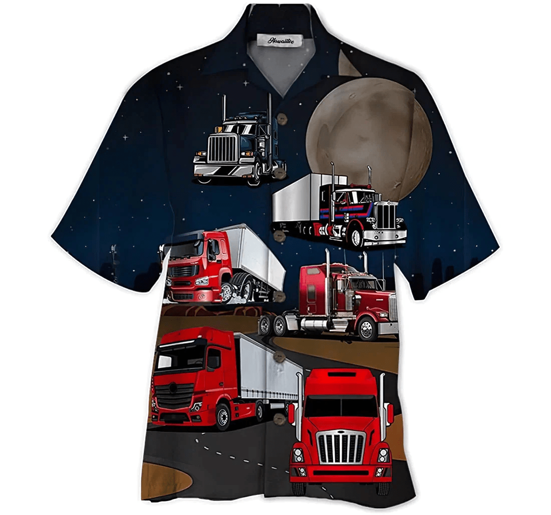 Amazing Truck Driver And Moon Short, Trendy Hawaiian Shirt, Button Up Aloha Shirt For Men, Women Amazing Truck Driver And Moon Short, Trendy Hawaiian Shirt, Button Up Aloha Shirt For Men, Women