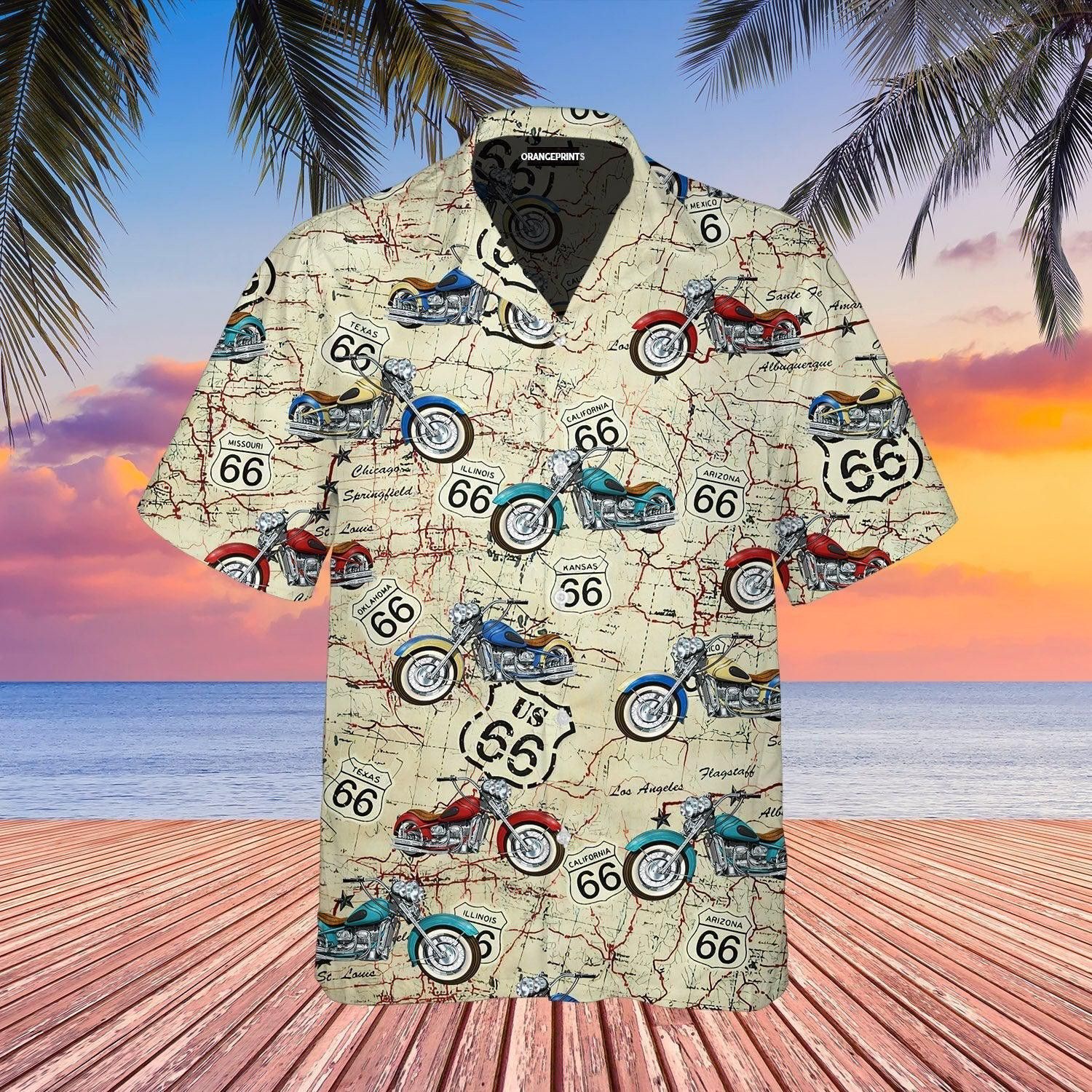 Amazing Vintage Motorcycle On Route 66 Trendy Hawaiian Shirt For