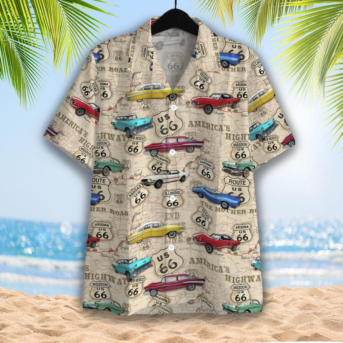 Amazing Vintage Muscle Car On Route 66 Trendy Hawaiian Shirt Aloha Shirt