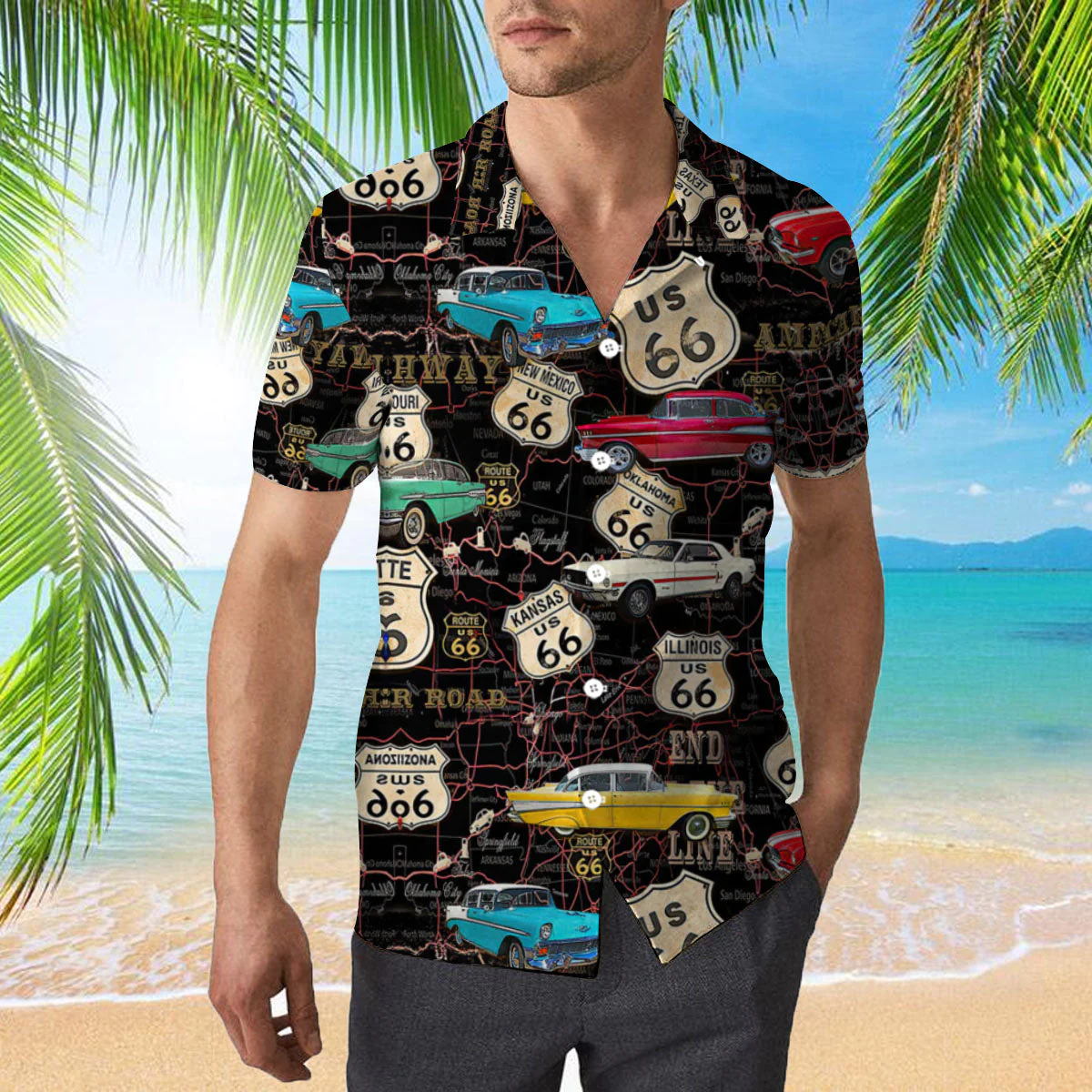 Amazing Vintage Muscle Car On Route Trendy Hawaiian Shirt Amazing Vintage Muscle Car On Route Trendy Hawaiian Shirt