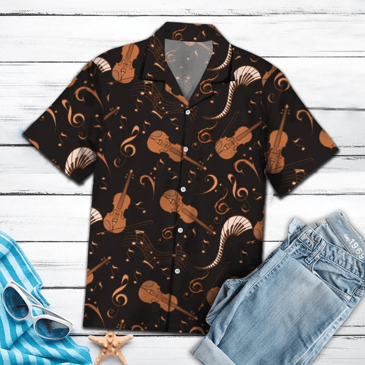 Amazing Violin Music Notes Black Theme Trendy Hawaiian Shirt
