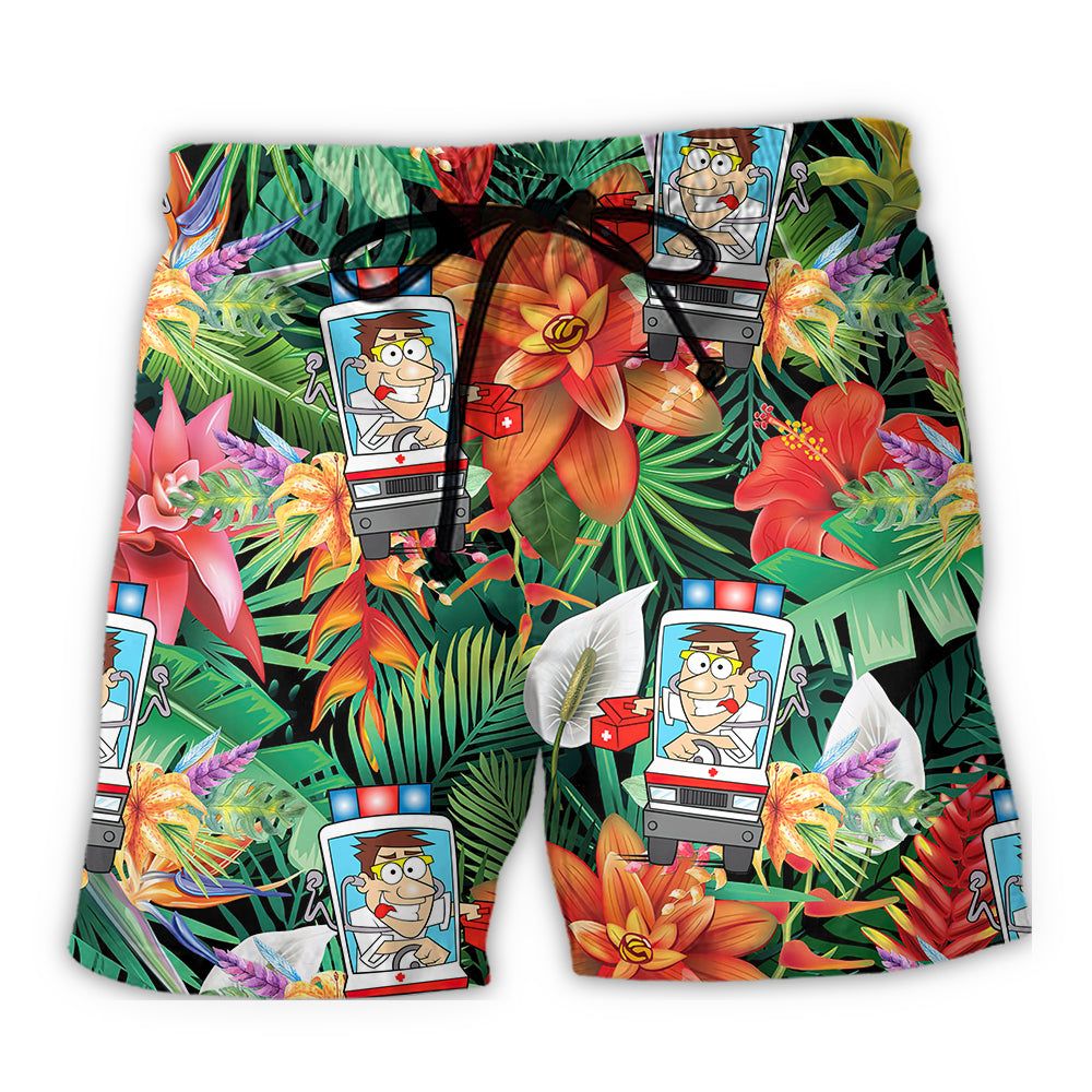 Ambulance Driver Tropical Floral Style Trendy Aloha Hawaiian Beach Shorts Ambulance Driver Tropical Floral Style Trendy Aloha Hawaiian Beach Shorts