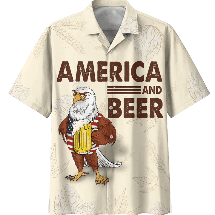 America Eagle Beer Trendy Hawaiian Shirt, Summer Short Sleeve Button Trendy Hawaiian Shirt