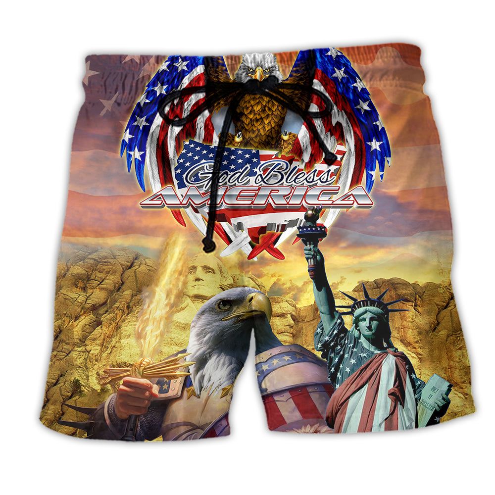 America Eagle Patriotic God Bless America So Classic Trendy Aloha Hawaiian Beach Shorts