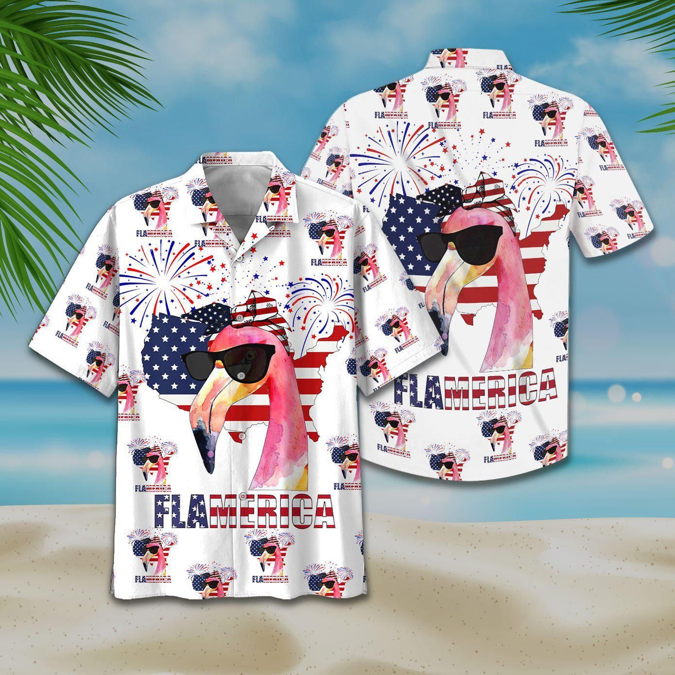 America Flag Flamingo Trendy Hawaiian Shirt