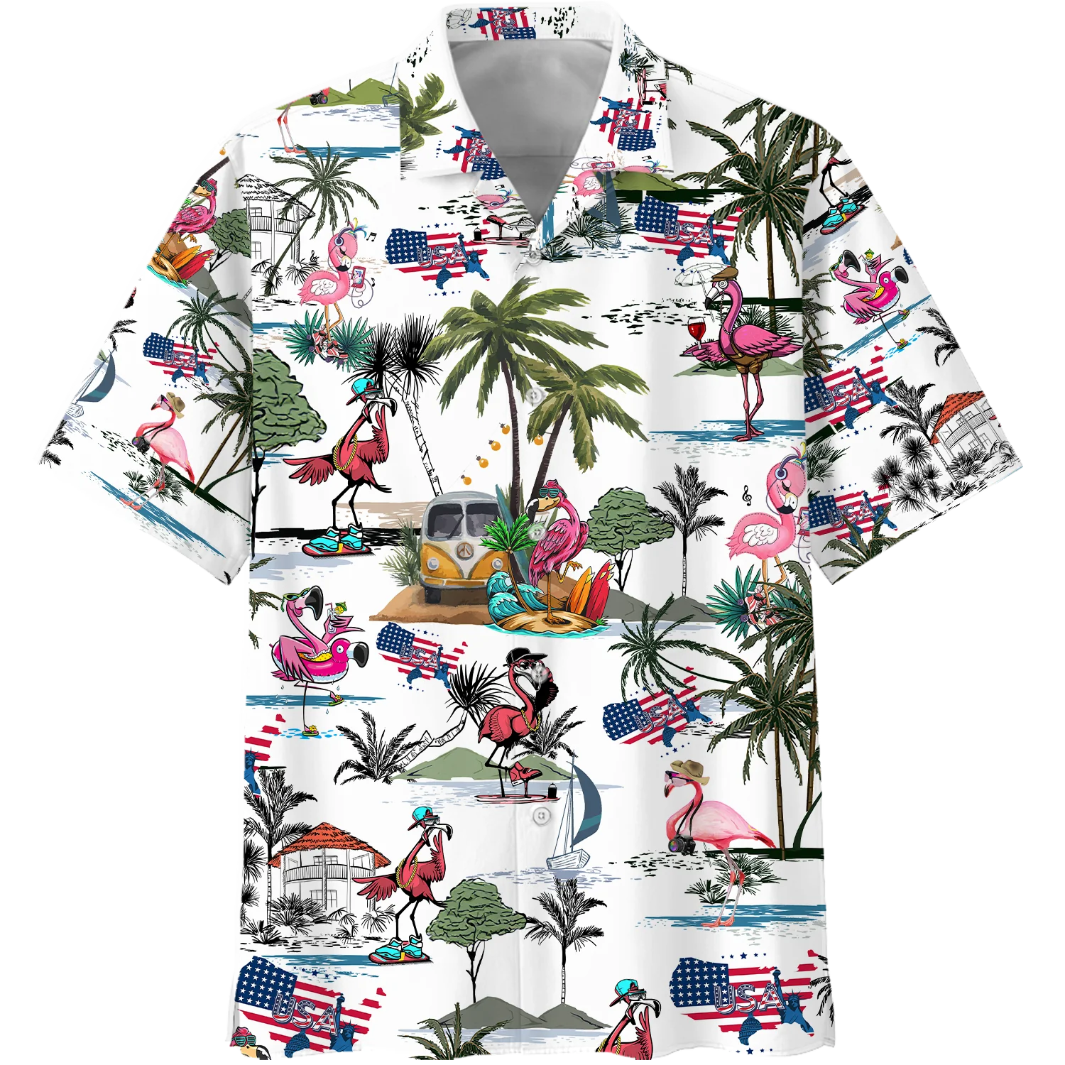 America Flamingo Style Trendy Hawaiian Shirt