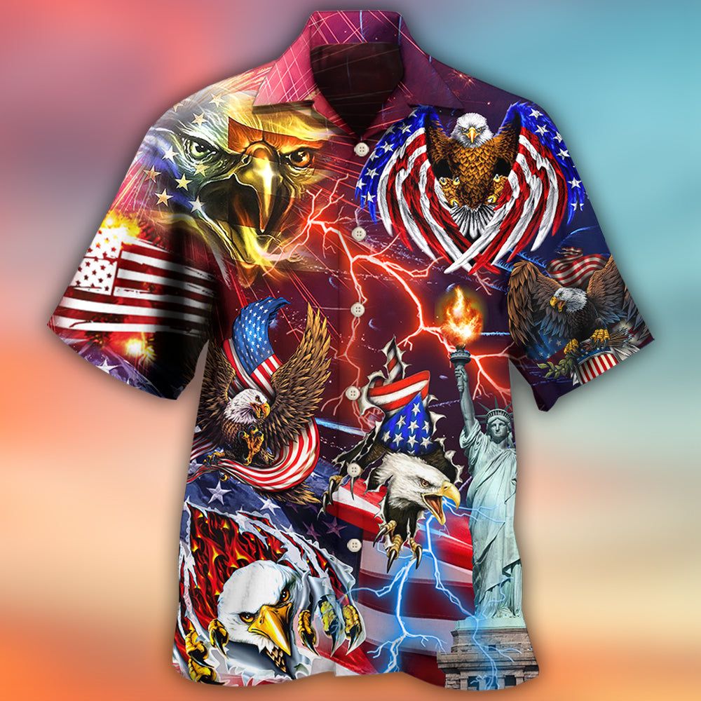 America Independence Day Eagle Lighting Hawaiian Shirt