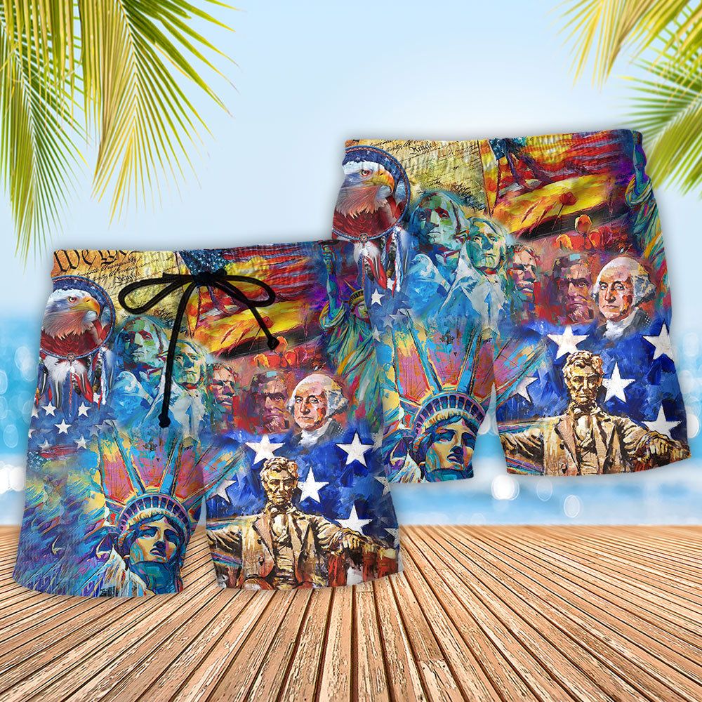 America My Patriotic Heart Beats Red White And Blue Freedom Trendy Aloha Hawaiian Beach Shorts