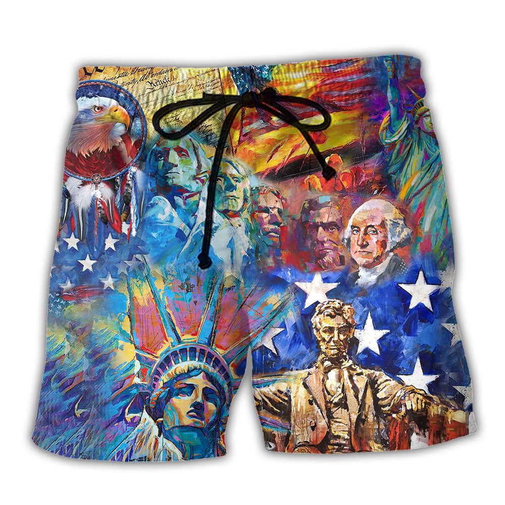 America My Patriotic Heart Beats Red White And Blue Freedom Trendy Aloha Hawaiian Beach Shorts