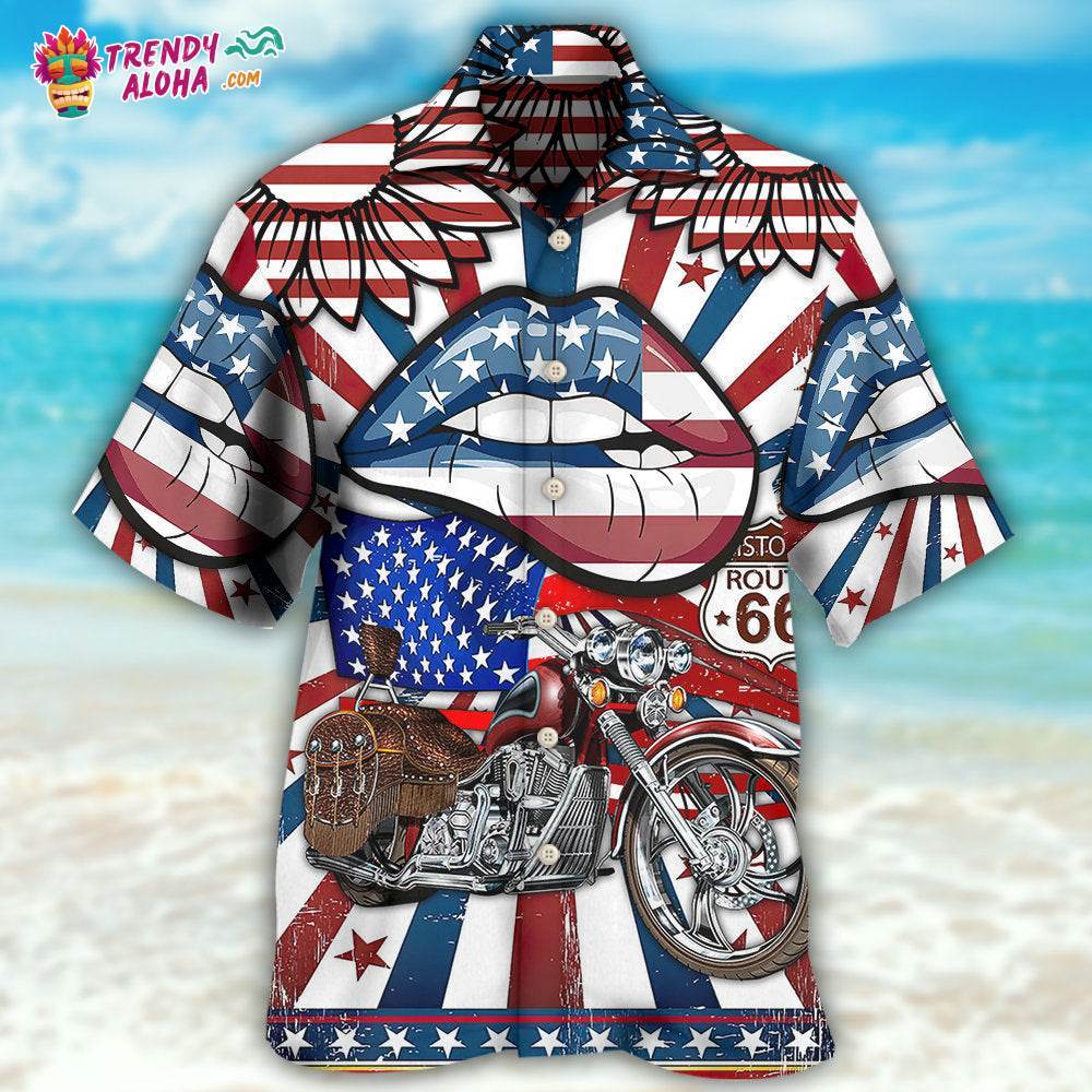 America Patriotic Motorcycle Sexy Lips Hawaiian Shirt – Trendy Aloha