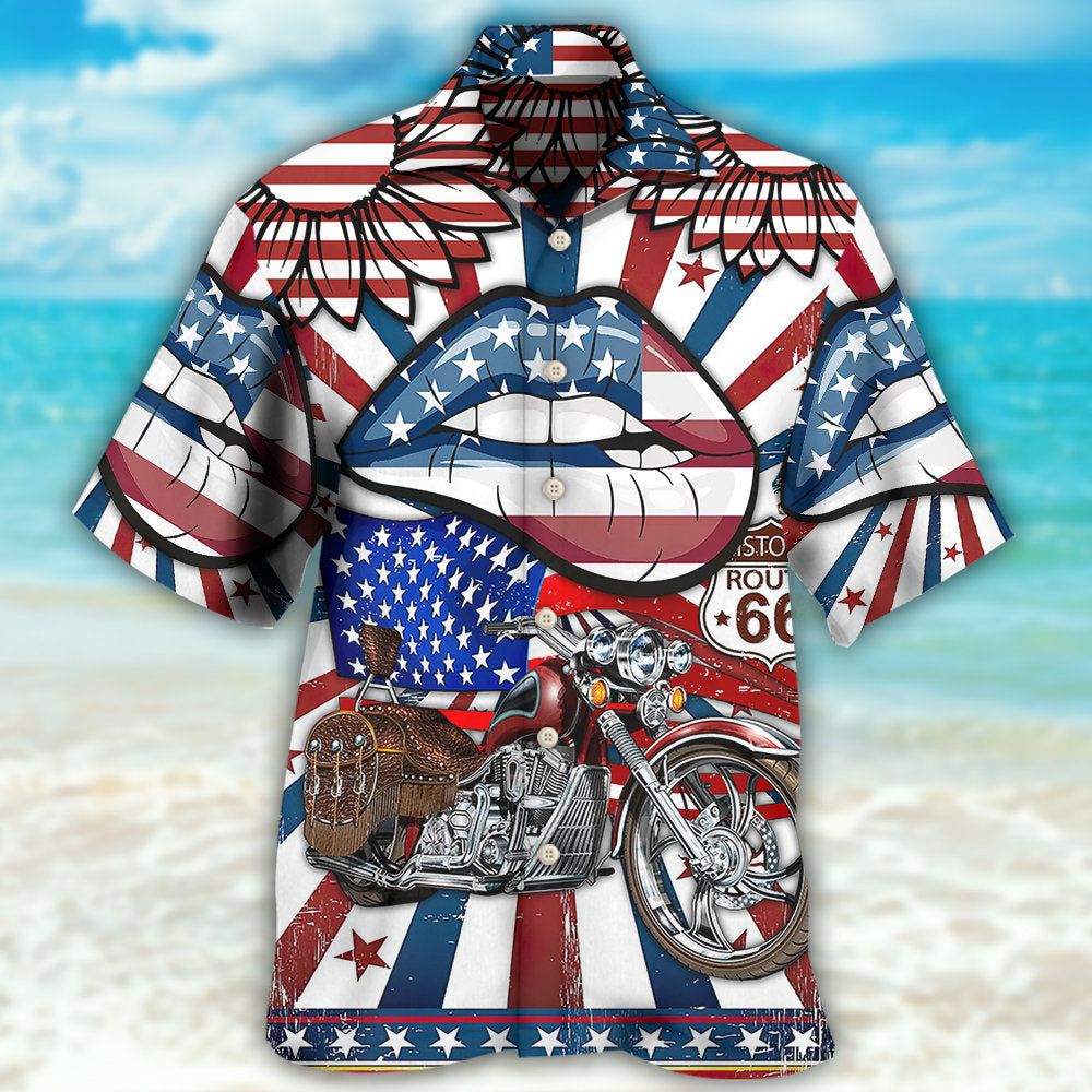 America Patriotic Motorcycle Sexy Lips Hawaiian Shirt