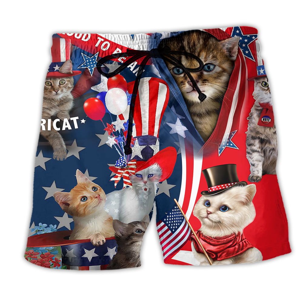 America Proud To Be An Cat Trendy Aloha Hawaiian Beach Shorts
