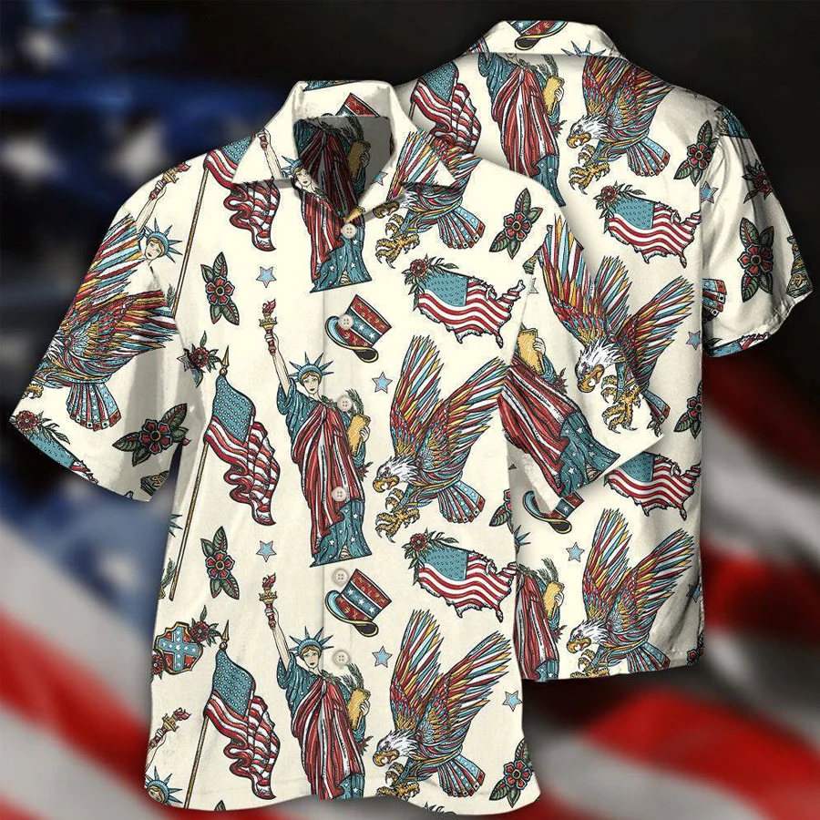 America Symbols Basic Style Trendy Hawaiian Shirt For Men, 4Th Of July Shirt