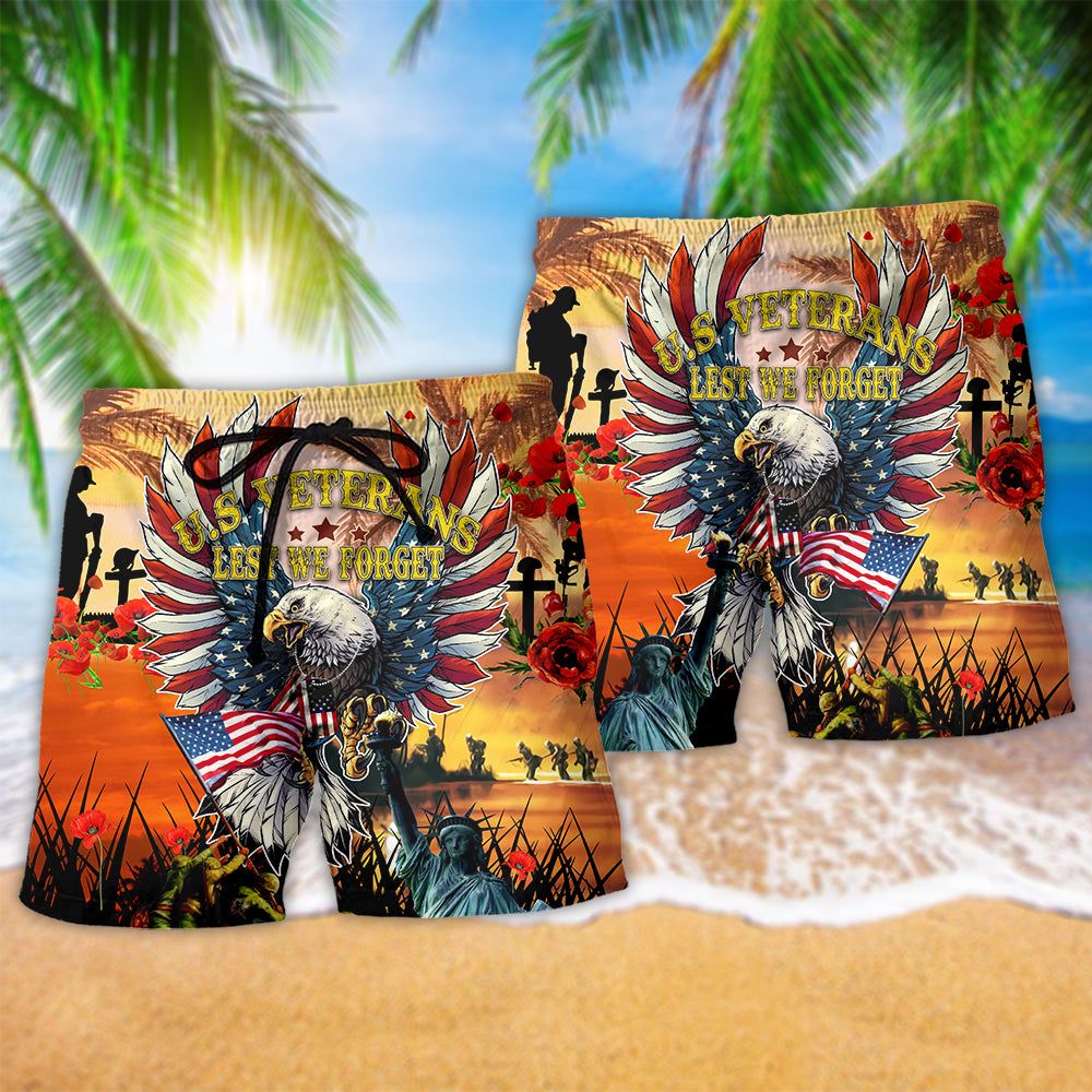 America Veterans Lest We Forget Trendy Aloha Hawaiian Beach Shorts