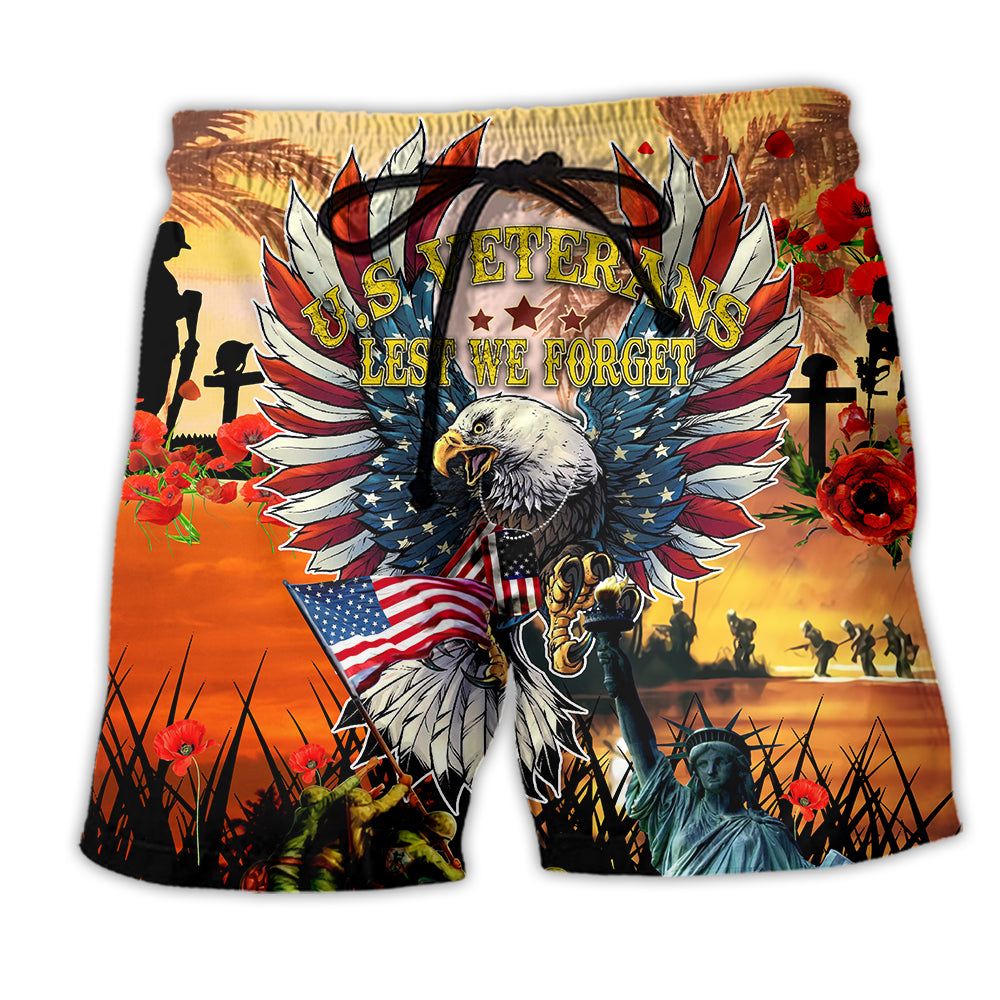 America Veterans Lest We Forget Trendy Aloha Hawaiian Beach Shorts America Veterans Lest We Forget Trendy Aloha Hawaiian Beach Shorts