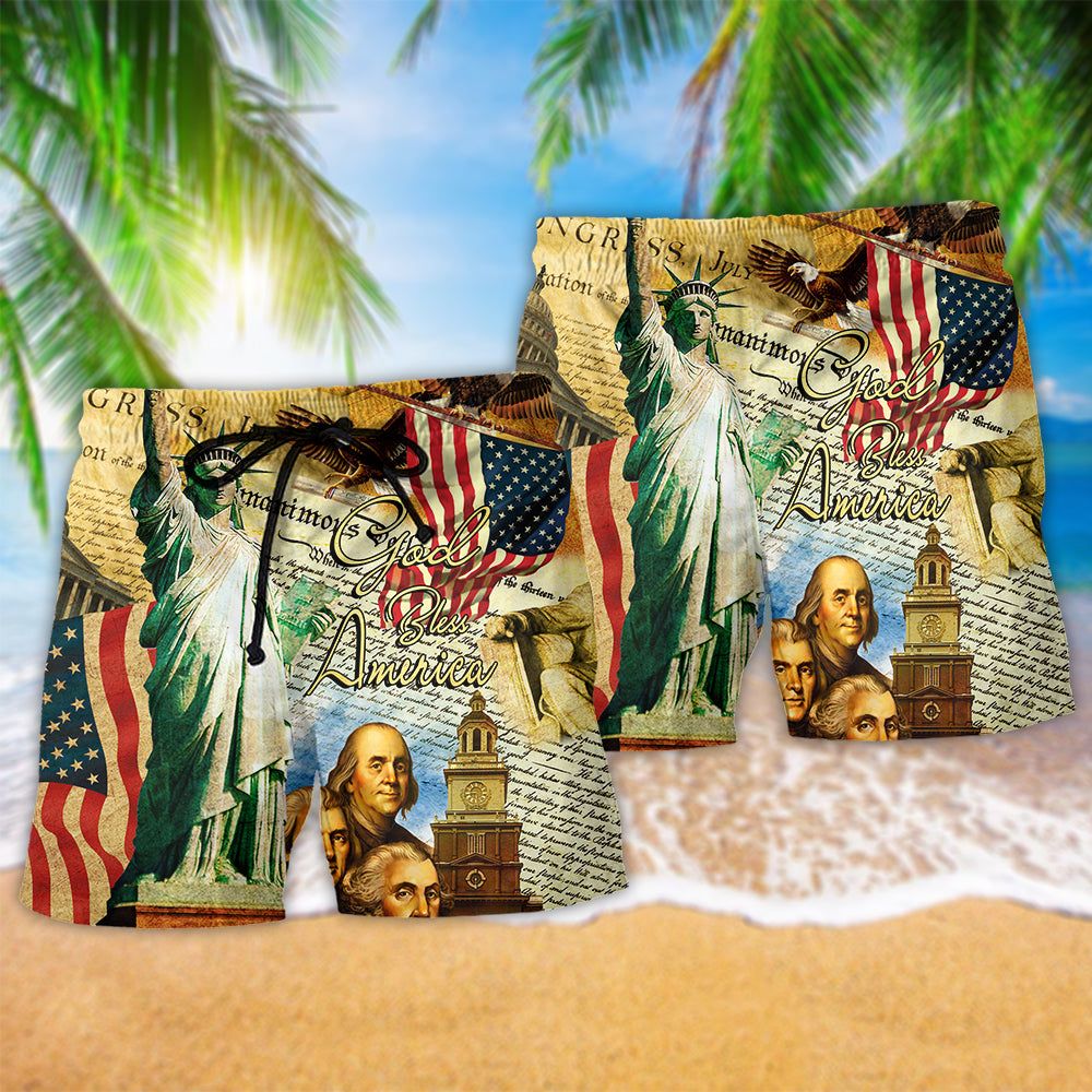 America We The People Patriotism Colorful Trendy Aloha Hawaiian Beach Shorts