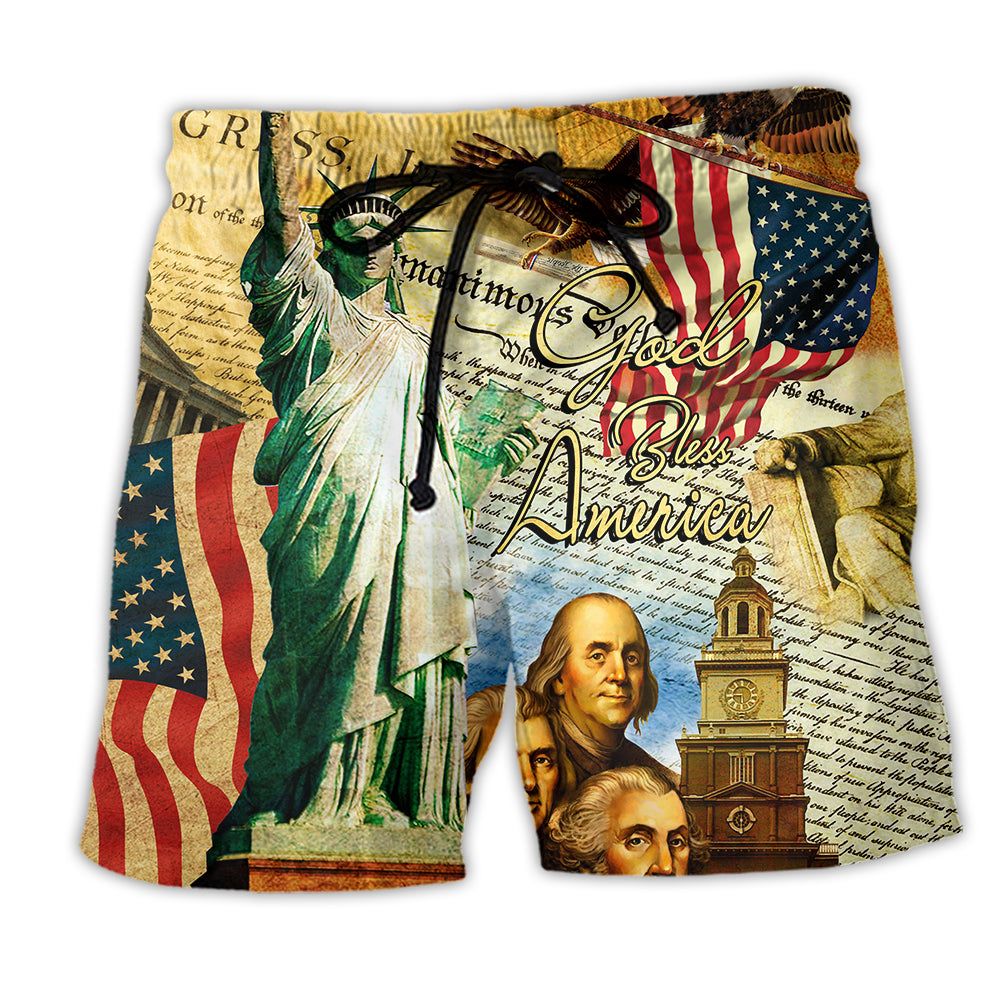 America We The People Patriotism Colorful Trendy Aloha Hawaiian Beach Shorts