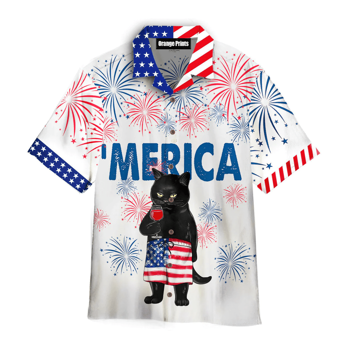 American Black Cat Drink Bourbon Hawaiian Shirt
