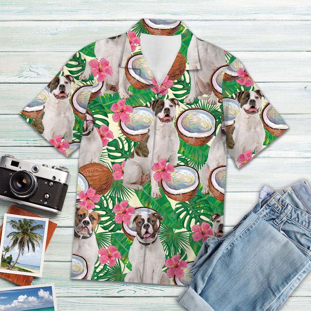 American Bulldog Coconut Tropical Hawaiian Shirt for Dog Fans