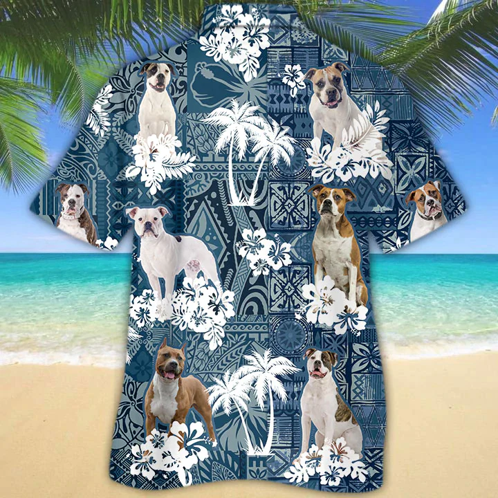 American Bulldog Trendy Hawaiian Shirt, Dog Trendy Hawaiian Shirt Men, Short Sleeve Hawaiian Aloha Shirt