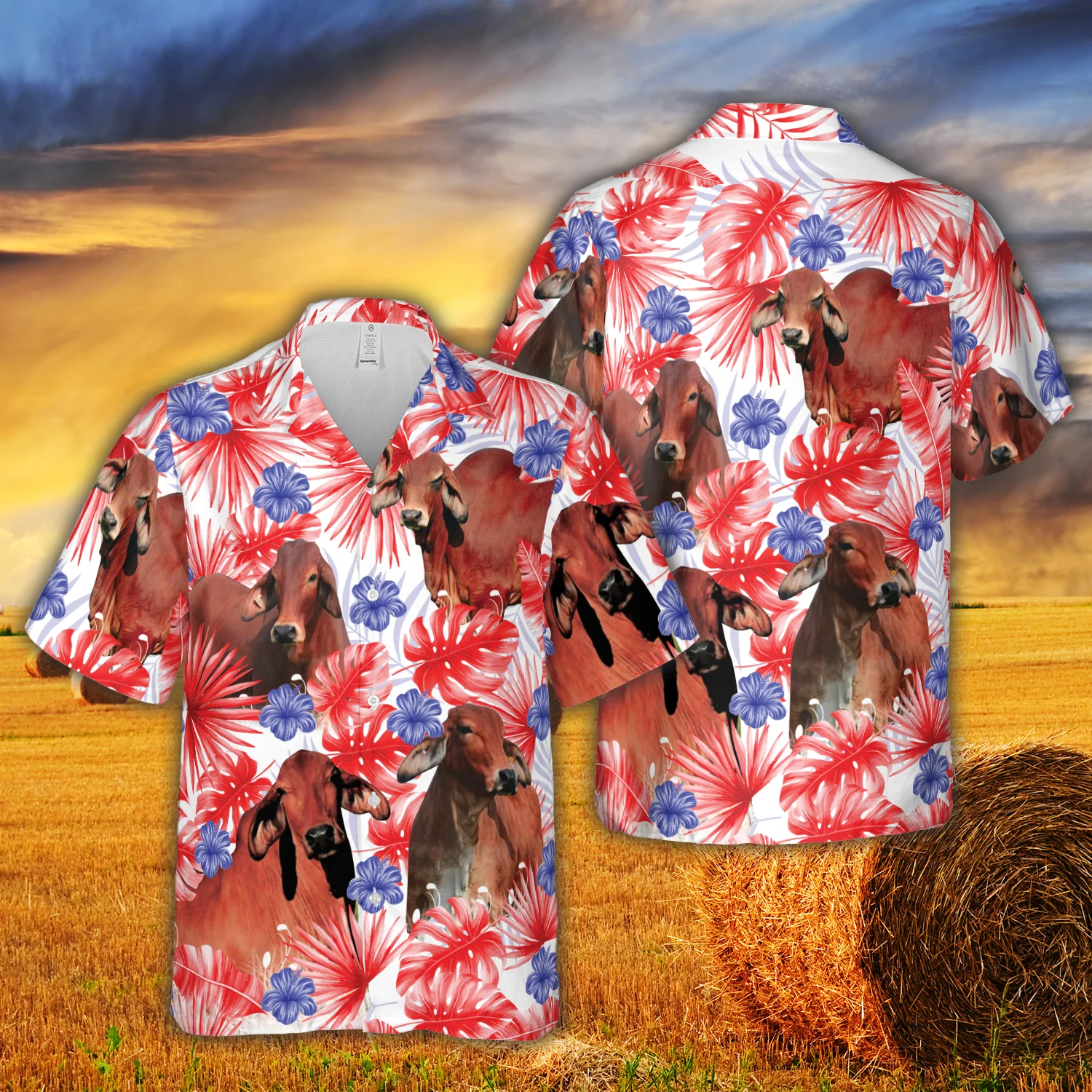 American Colors Red Brahman Cattle All Printed 3D Hawaiian Shirt