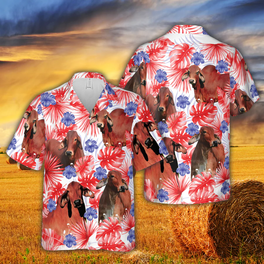 American Colors Red Brahman Cattle All Printed 3D Trendy Hawaiian Shirt