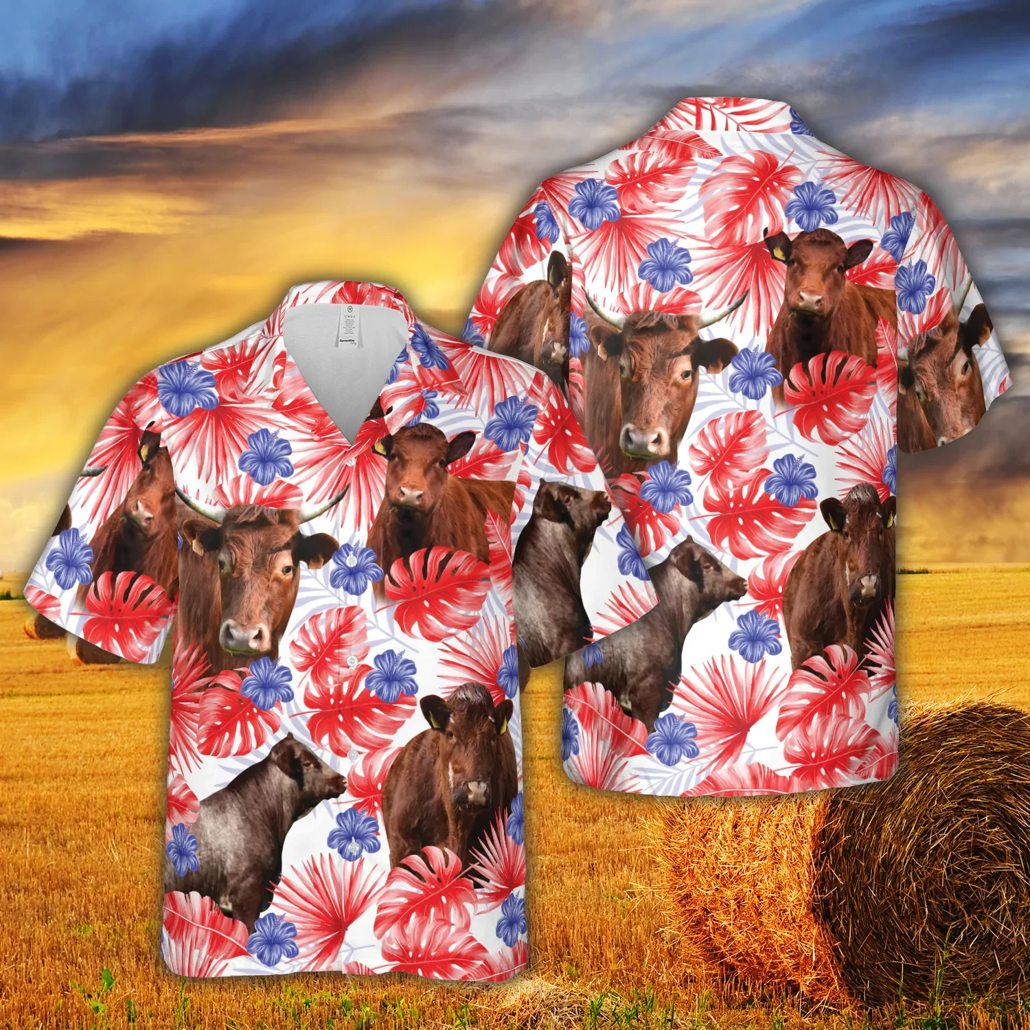 American Colors Shorthorn 3D Trendy Hawaiian Shirt, Cow Trendy Hawaiian Shirt, Summer Gifts For Men And Women