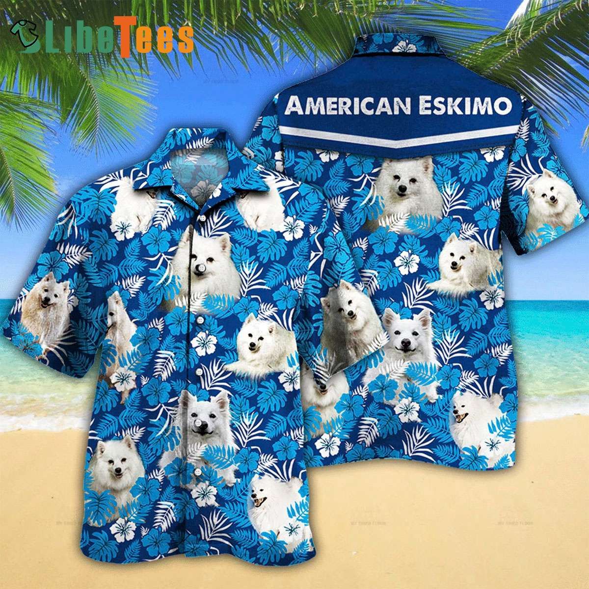 American Eskimo Dog Lovers Blue Floral Trendy Hawaiian Shirt, Dog Trendy Hawaiian Shirt Perfect Gifts For Your Loved Ones