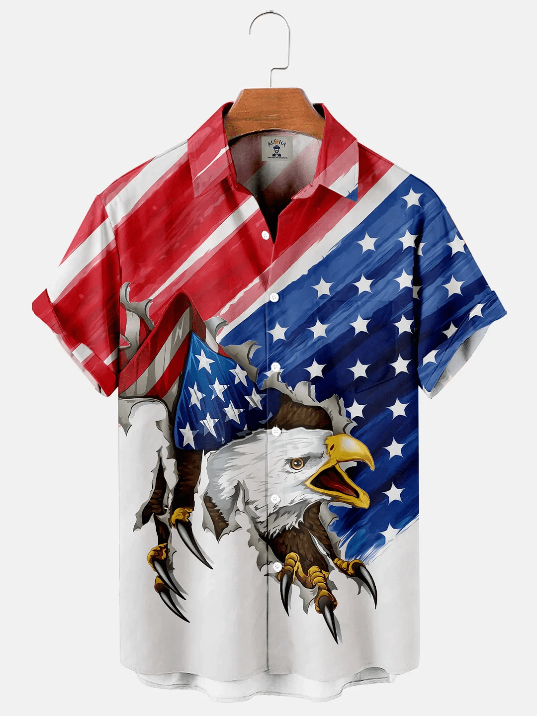 American Flag Casual Loose Men’s Short Sleeve Trendy Hawaiian Shirt, 4Th Of July Trendy Hawaiian Shirt For Men