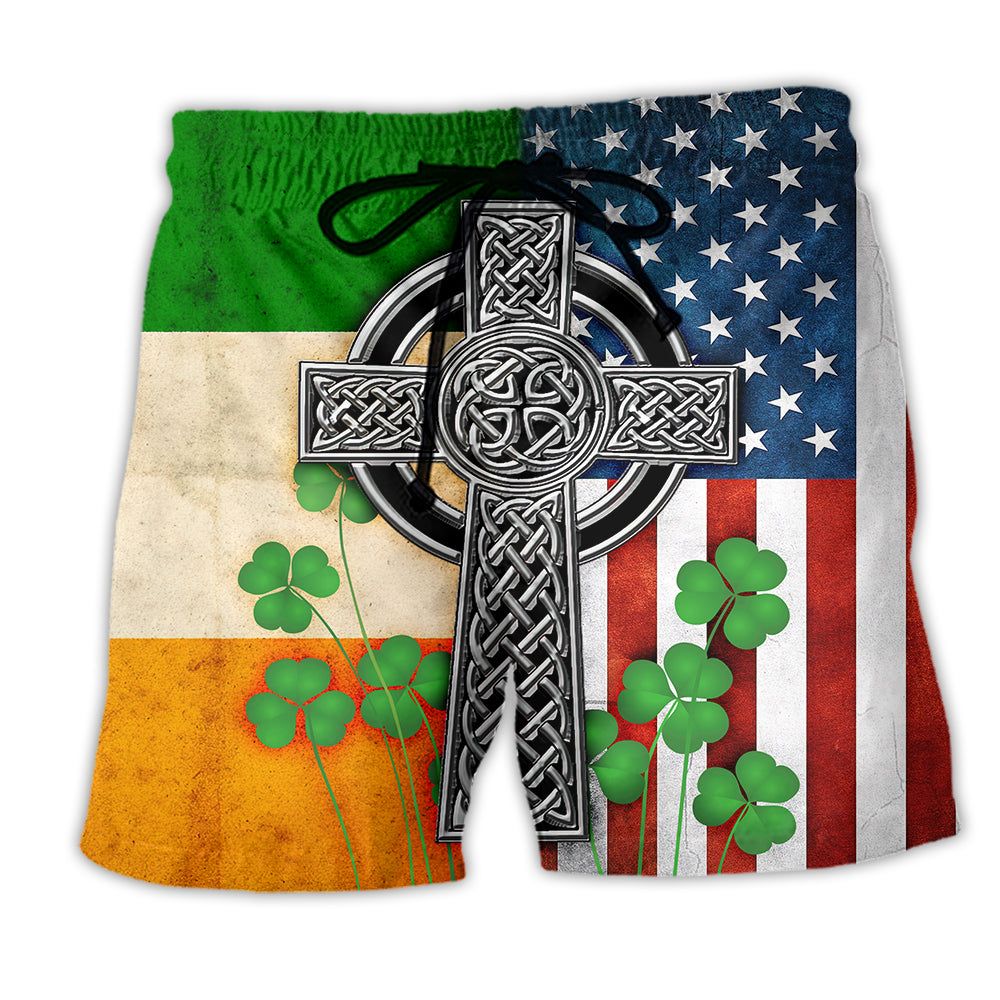 American Flag Celtic Cross Irish Saint Patrick’s Day All Over Trendy Aloha Hawaiian Beach Shorts American Flag Celtic Cross Irish Saint Patrick’s Day All Over Trendy Aloha Hawaiian Beach Shorts